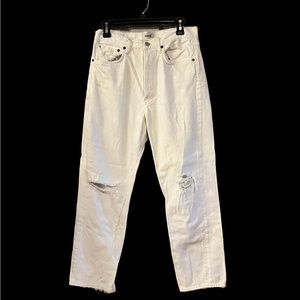 Agolde wide leg slouchy white jeans distressed 27